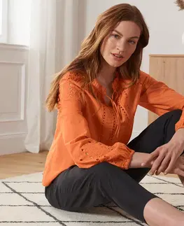 Shirts & Tops Tuniková blúzka s ažúrovou výšivkou, oranžová