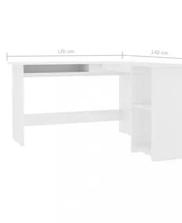 Pracovné stoly Rohový písací stôl 120x140 cm Dekorhome Biela lesk