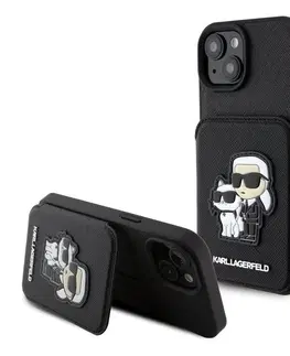 Puzdrá na mobilné telefóny Puzdro Karl Lagerfeld PU Saffiano Card Slot Stand Karl and Choupette pre Apple iPhone 15, čierne 57983116862