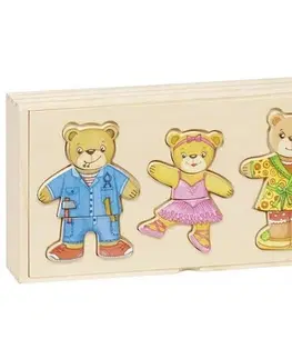 Drevené stavebnice a kocky Goki Kombinačné drevené puzzle Obleč medvedíkov!