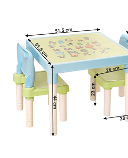 Jedálenské zostavy KONDELA Balto 1+2 detský set modrá / zelená / biela