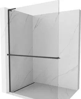 Sprchové dvere MEXEN/S - Kioto+ L Sprchová zástena WALK-IN s poličkou a držiakom uterákov 50 x 200 cm, transparent, čierna 800-050-123-70-00