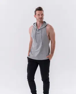 Pánske nátelníky Pánske fitness tielko s kapucňou Nebbia 323 Light Grey - L