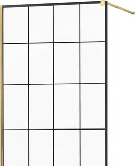 Sprchové dvere MEXEN/S - KIOTO Sprchová zástena WALK-IN 140x200 cm 8 mm, zlatá, čierny vzor 1 800-140-101-50-77