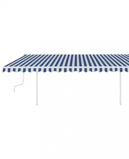 Záhradné markízy Ručne zaťahovacia markíza so stĺpikmi 450x300 cm Dekorhome Biela / modrá