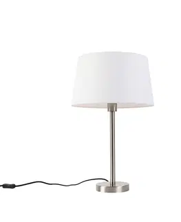 Stolove lampy Moderná stolová lampa oceľová s bielym tienidlom 32 cm - Simplo