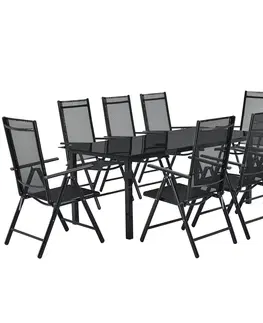 Záhradné stoličky a kreslá Juskys Záhradný nábytok Milano, 9 kusový, so stolom a stoličkami tmavosivé
