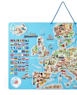 Náučné hračky WOODY - Magnetická mapa EURÓPY, spoločenská hra 3 v 1, ČJ