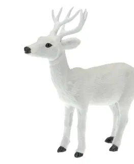 Vianočné dekorácie Plastová dekorácia s imitáciou srsti Biely jeleň, 26,5 cm