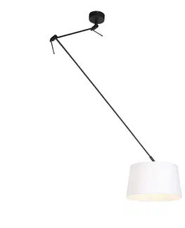 Zavesne lampy Závesná lampa s ľanovým tienidlom biela 35 cm - Blitz I čierna