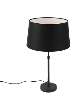 Stolove lampy Stolová lampa čierna s čiernym ľanovým tienidlom nastaviteľná 35 cm - Parte