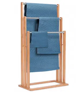 Kúpeľňový nábytok KONDELA Komo New stojan na uteráky bambus / biela