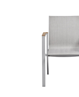 Stoličky Rasmus záhradná jedálenská stolička s teakovými podrúčkami svetlo sivá