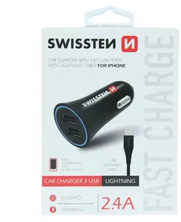 Nabíjačky pre mobilné telefóny Autonabíjačka Swissten 2.4A s 2x USB + kábel Lightning 20110910