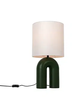 Stolove lampy Stolná lampa zelená s bielym ľanovým tienidlom - Lotti