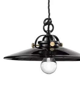 Závesné svietidlá Ferroluce Čierna keramická závesná lampa Edoardo, 31 cm