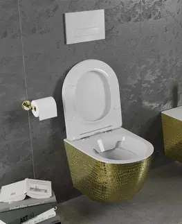 Záchody MEXEN - Lena Závesná WC misa vrátane sedátka s slow-slim, duroplast, biela/zlatá so vzorom 30224008