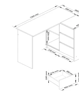 Písacie stoly Moderný písací stôl HERRA124P, biely / čierny lesk