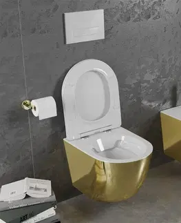 Záchody MEXEN - Lena Závesná WC misa vrátane sedátka s slow-slim, duroplast, biela/zlatá 30224006