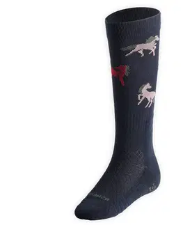 ponožky Detské jazdecké podkolienky SKS 500 s grafickým motívom poníkov modré a ružové