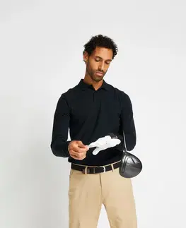 dresy Pánska golfová polokošeľa s dlhým rukávom MW500 čierna