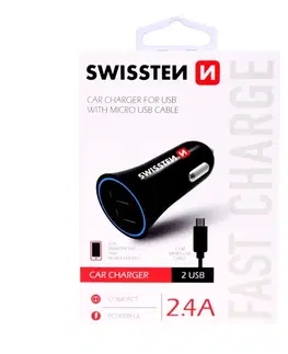 Nabíjačky pre mobilné telefóny Autonabíjačka Swissten 2.4A s 2x USB + kábel Micro USB