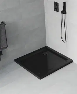 Vane MEXEN/S - Flat sprchová vanička štvorcová slim 80 x 80 cm, černá + čierny sifón 40708080B
