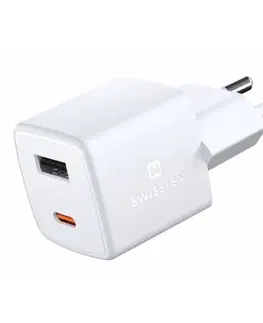 Nabíjačky pre mobilné telefóny Mini Adaptér Swissten GaN 1x USB-C + 1xUSB 30W, PD, biely 22056100