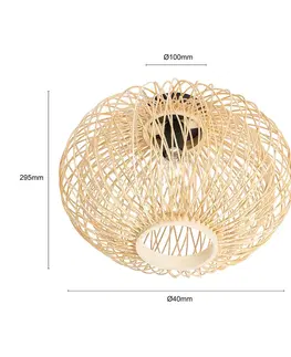 Stropné svietidlá Lindby Lindby Solvira svietidlo, oplet bambus, okrúhle