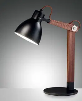 Stolové lampy Fabas Luce Stolová lampa Sveva z dreva, čierna/orech