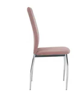 Jedálenské stoličky KONDELA Oliva New jedálenská stolička ružová (Velvet) / chróm