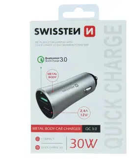 Nabíjačky pre mobilné telefóny Autonabíjačka Swissten s podporou Qualcomm Quick Charge 3.0, 30W, matná strieborná 20111630