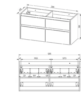 Kúpeľňový nábytok MEREO - Opto, kúpeľňová skrinka s keramickým umývadlom 121 cm, biela/dub Riviera CN933