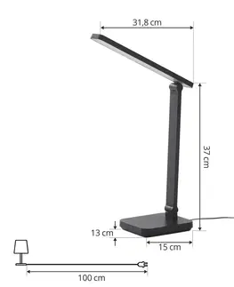 Stolové lampy na písací stôl Lindby Nabíjateľná stolná lampa Lindby LED Rylas, čierna, USB, CCT