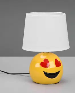 Lampy na nočný stolík Reality Leuchten Stolová lampa Lovely so Smiley, látka, biela