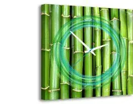 Hodiny 3-dielny obraz s hodinami, Bambus, 35x105cm
