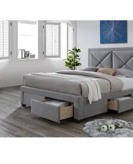 Postele KONDELA Xadra 180 čalúnená manželská posteľ s roštom sivá melírovaná / wenge
