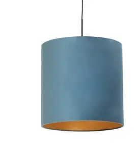 Zavesne lampy Závesná lampa s velúrovým odtieňom modrá so zlatou 40 cm - Combi
