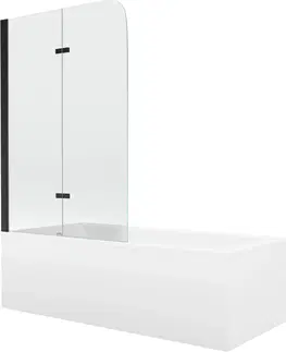 Sprchové dvere MEXEN/S - Cubik obdĺžniková vaňa 160 x 70 cm s panelom + vaňová zástena 100 cm, transparent, čierna 550316070X9010027000