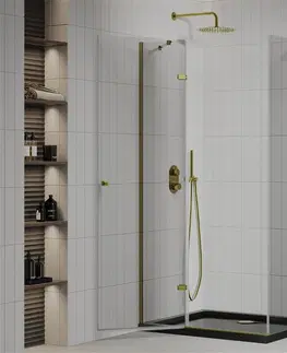 Vane MEXEN/S - Roma sprchovací kút 100x90 cm, transparent, zlatá + čierna vanička so sifónom 854-100-090-50-00-4070G