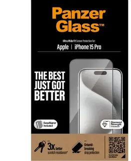 Ochranné fólie pre mobilné telefóny Ochranné sklo PanzerGlass UWF s aplikátorom pre Apple iPhone 15 Pro, čierne 2810