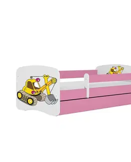 Jednolôžkové postele Detská Posteľ. Babydreams+Sz+M Ružová 80x160 Rýpadlo