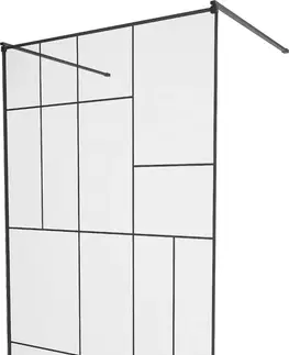 Sprchové dvere MEXEN/S - KIOTO samostatne stojaca sprchová zástena 130 x 200 cm, transparent/čierna vzor 8 mm, čierna 800-130-002-70-78