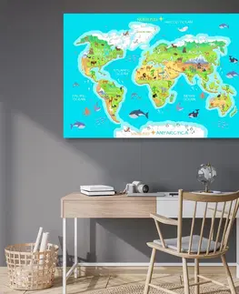 Obrazy na korku Obraz na korku zemepisná mapa sveta pre deti