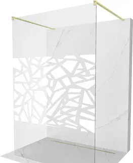 Sprchové dvere MEXEN/S - Kyoto samostatne stojaca sprchová zástena 120 x 200, biely vzor 8 mm, zlatá kartáčovaná 800-120-002-55-85