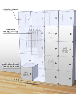 Regály a poličky KONDELA Averon detská modulárna skrinka sivá / detský vzor