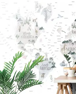 Samolepiace tapety Samolepiaca tapeta minimalistická mapa so zvieratkami