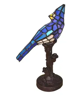 Stolové lampy Clayre&Eef Stolová lampa 5LL-6102BL Vták, modrá štýl Tiffany