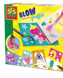Kreatívne a výtvarné hračky SES - Fúkacie fixky so šablónami, 7 farieb