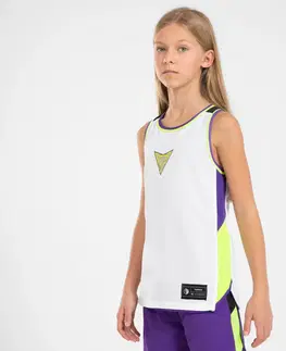 dresy Detské obojstranné basketbalové tielko T500R bielo-fialové
